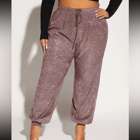 🚨50%off📦Plus Drawstring Waist Glitter Pants - Picture 1 of 3